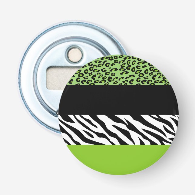 Leopard Print, Zebra Print, Animal Print, Green Bottle Opener (Front)