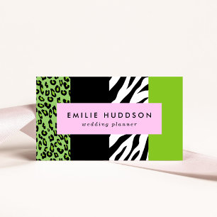 Leopard Print, Zebra Print, Animal Print, Green Business Card