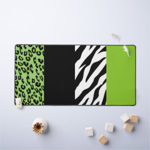 Leopard Print, Zebra Print, Animal Print, Green Desk Mat