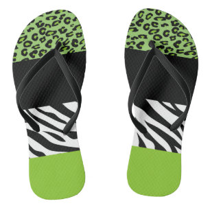 Leopard Print, Zebra Print, Animal Print, Green Jandals