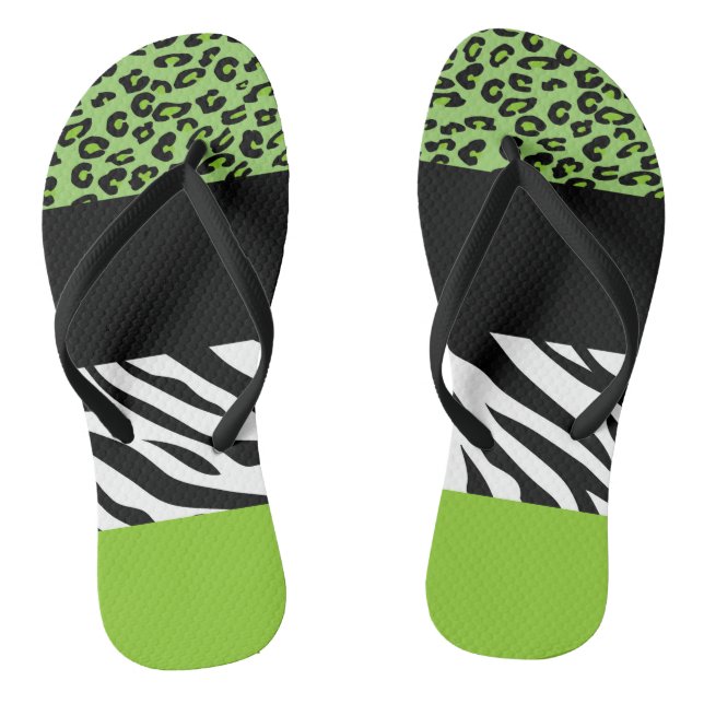 Leopard Print, Zebra Print, Animal Print, Green Jandals (Footbed)