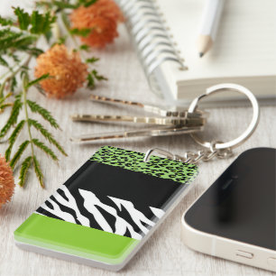 Leopard Print, Zebra Print, Animal Print, Green Key Ring