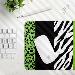 Leopard Print, Zebra Print, Animal Print, Green Mouse Pad