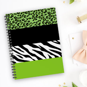 Leopard Print, Zebra Print, Animal Print, Green Notebook