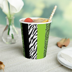 Leopard Print, Zebra Print, Animal Print, Green Paper Cups
