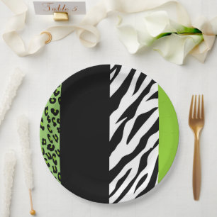 Leopard Print, Zebra Print, Animal Print, Green Paper Plate