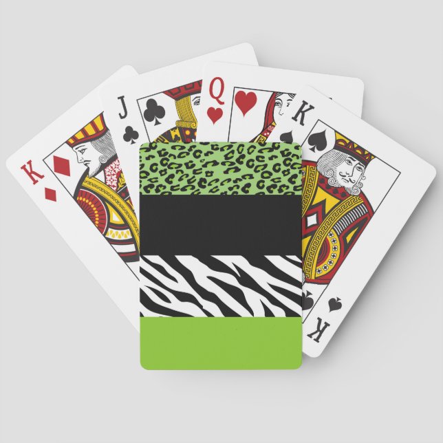 Leopard Print, Zebra Print, Animal Print, Green Playing Cards (Back)