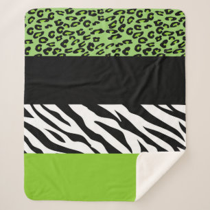 Leopard Print, Zebra Print, Animal Print, Green Sherpa Blanket