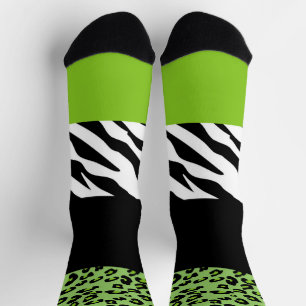 Leopard Print, Zebra Print, Animal Print, Green Socks