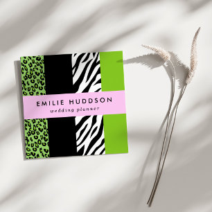 Leopard Print, Zebra Print, Animal Print, Green Square Business Card