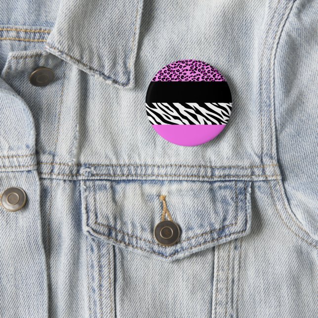 Leopard Print, Zebra Print, Animal Print, Pink 6 Cm Round Badge (In Situ)