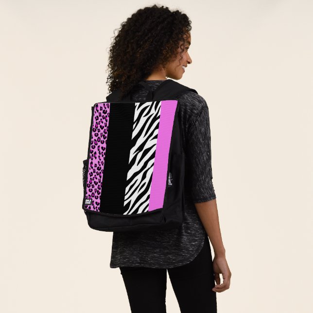 Leopard Print, Zebra Print, Animal Print, Pink Backpack (Worn)