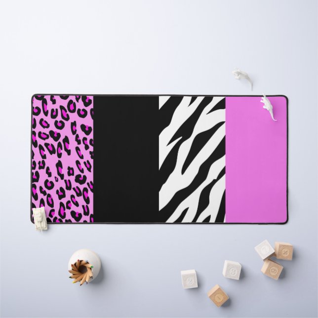 Leopard Print, Zebra Print, Animal Print, Pink Desk Mat (Kids Table)