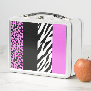 Leopard Print, Zebra Print, Animal Print, Pink Metal Lunch Box