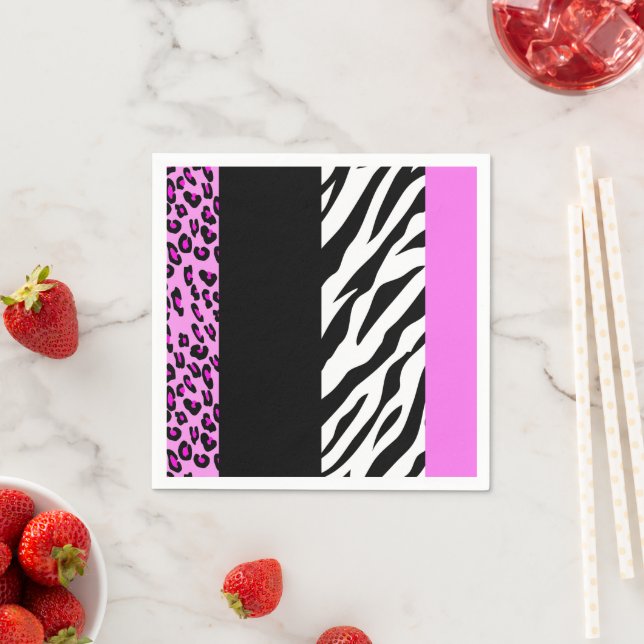 Leopard Print, Zebra Print, Animal Print, Pink Napkin (Insitu)