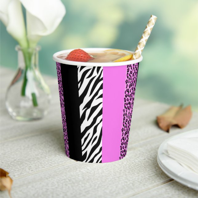 Leopard Print, Zebra Print, Animal Print, Pink Paper Cups (Insitu)