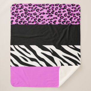 Leopard Print, Zebra Print, Animal Print, Pink Sherpa Blanket