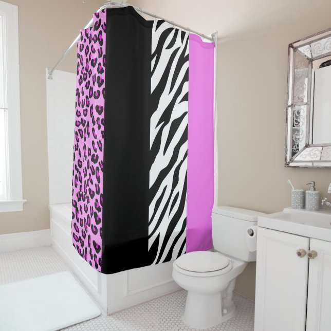 Leopard Print, Zebra Print, Animal Print, Pink Shower Curtain (In Situ)