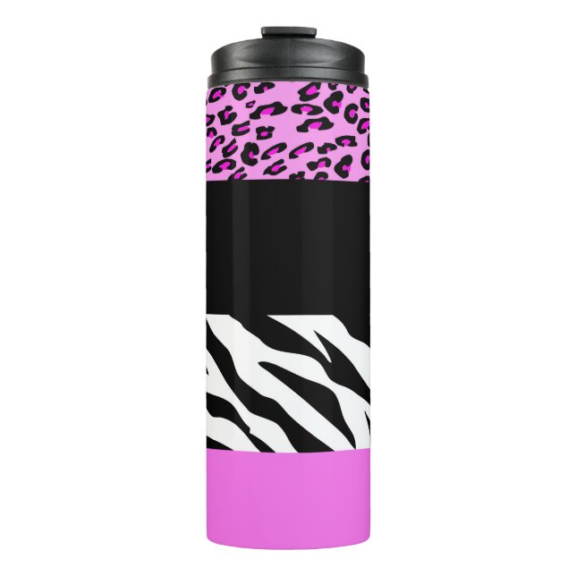 Leopard Print, Zebra Print, Animal Print, Pink Thermal Tumbler (Front)
