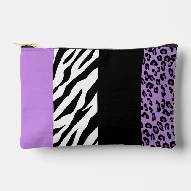 Leopard Print, Zebra Print, Animal Print, Purple Accessory Pouch (Front)
