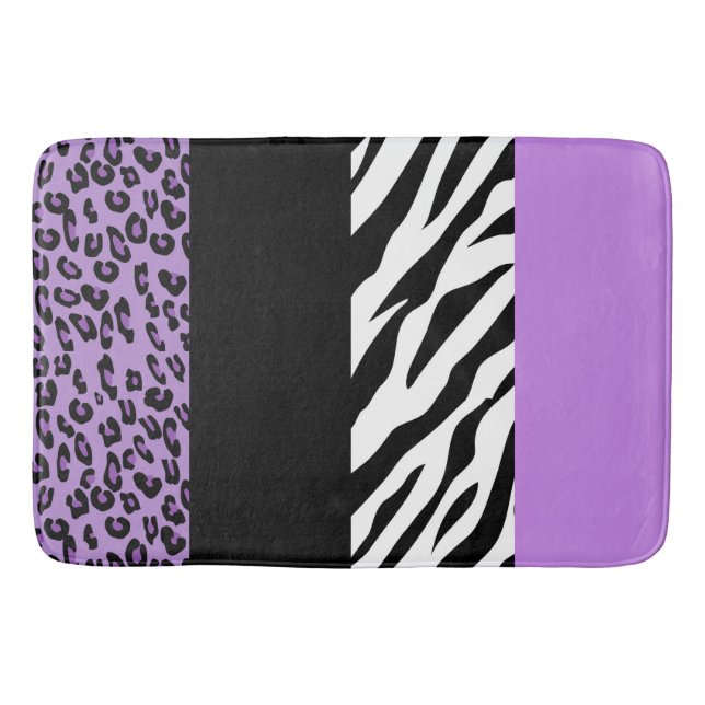 Leopard Print, Zebra Print, Animal Print, Purple Bath Mat (Front)