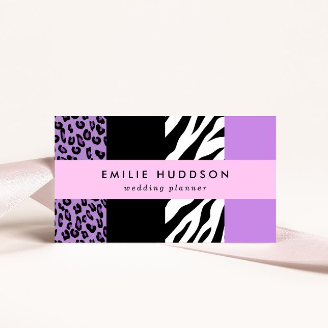 Leopard Print, Zebra Print, Animal Print, Purple Business Card (Creator Uploaded)