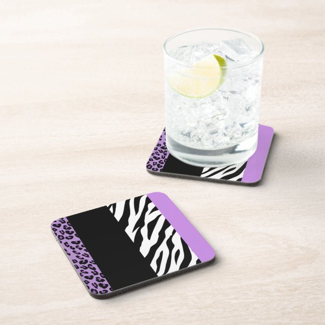 Leopard Print, Zebra Print, Animal Print, Purple Coaster (Right Side)