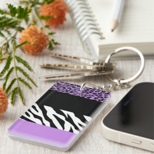 Leopard Print, Zebra Print, Animal Print, Purple Key Ring