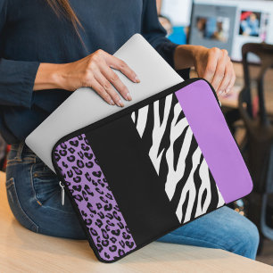Leopard Print, Zebra Print, Animal Print, Purple Laptop Sleeve
