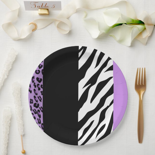Leopard Print, Zebra Print, Animal Print, Purple Paper Plate (Wedding)