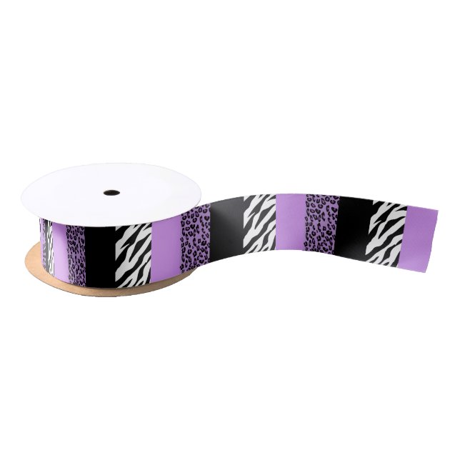 Leopard Print, Zebra Print, Animal Print, Purple Satin Ribbon (Spool)