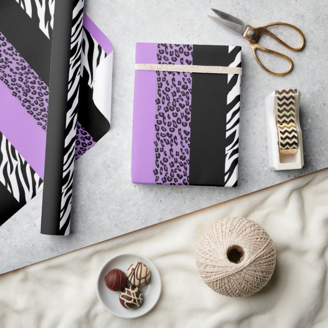 Leopard Print, Zebra Print, Animal Print, Purple Wrapping Paper (Crafts)
