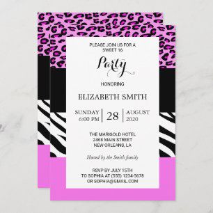 Leopard Print, Zebra Print, Animal Print, Sweet 16 Invitation