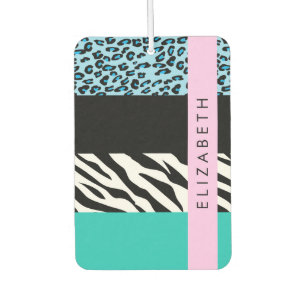 Leopard Print, Zebra Print, Blue, Your Name Car Air Freshener