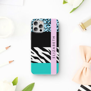 Leopard Print, Zebra Print, Blue, Your Name iPhone 12 Pro Case