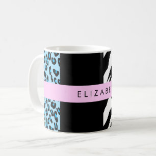 Leopard Print, Zebra Print, Blue, Your Name Coffee Mug