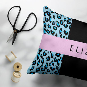 Leopard Print, Zebra Print, Blue, Your Name Decorative Cushion