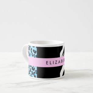 Leopard Print, Zebra Print, Blue, Your Name Espresso Cup