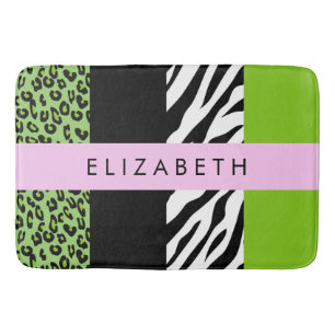 Leopard Print, Zebra Print, Green, Your Name Bath Mat