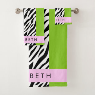 Leopard Print, Zebra Print, Green, Your Name Bath Towel Set