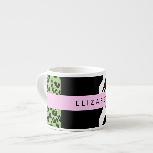 Leopard Print, Zebra Print, Green, Your Name Espresso Cup (Front Left)