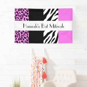 Leopard Print, Zebra Print, Pink, Bat Mitzvah Banner