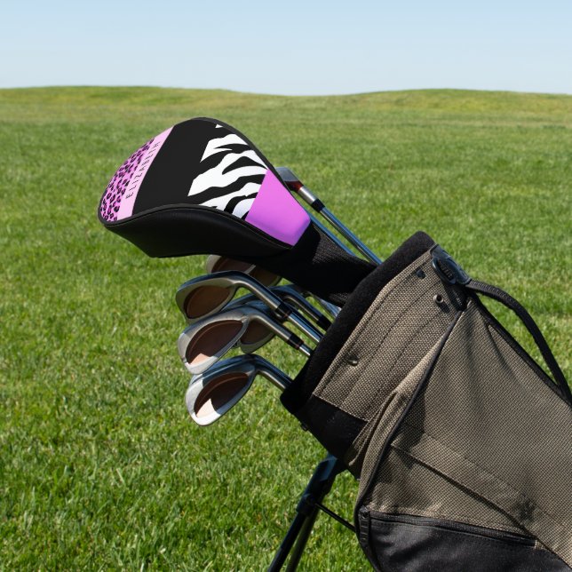 Leopard Print, Zebra Print, Pink, Your Name Golf Head Cover (In Situ)
