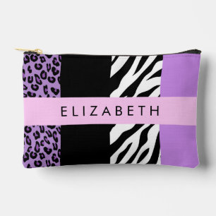 Leopard Print, Zebra Print, Purple, Your Name Accessory Pouch