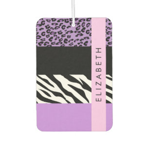Leopard Print, Zebra Print, Purple, Your Name Car Air Freshener