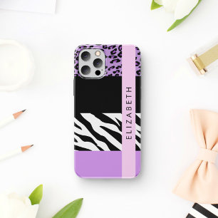 Leopard Print, Zebra Print, Purple, Your Name iPhone 16 Case