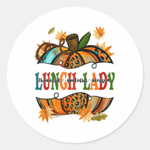 Leopard Pumpkin Fall Autumn Thanksgiving Lunch Lad Classic Round Sticker