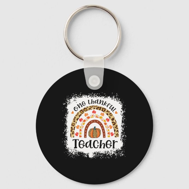Leopard Pumpkin Fall Rainbow One Thankful Teacher  Key Ring (Front)