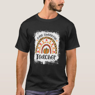 Leopard Pumpkin Fall Rainbow One Thankful Teacher T-Shirt