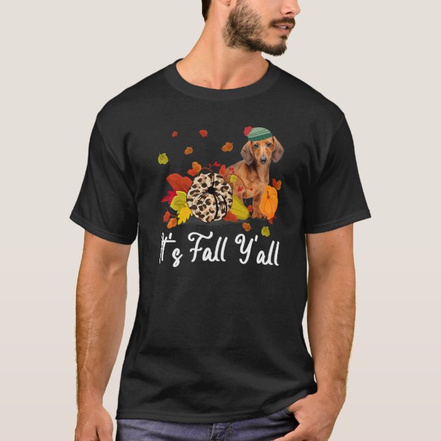 Leopard Pumpkin Falling It's Fall Y'all Yellow Dac T-Shirt (Front)